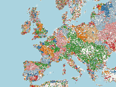 map of europe with all the river basins higlighted